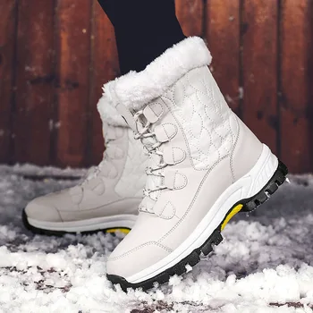 

New 2020 Outdoor Woman Snow Boots Winter Women Platform Fur Plush Warm Ankle Boots Female Lace Up Flat Shoes Ladies Boots