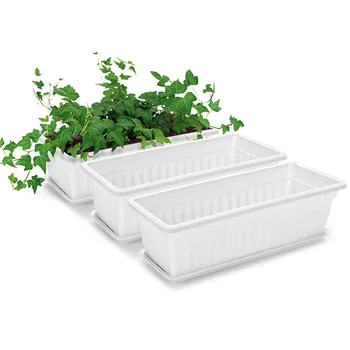 

3 Packs 17 Inches White Flower Window Box Plastic Vegetable Planters, for Windowsill, Patio, Garden, Home Decor, Porch