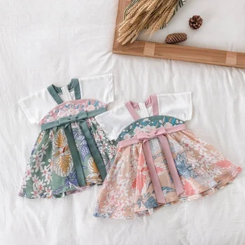 

Girls' Summer Lovely Short Sleeve Print Dress Hanfu Toddler Baby Girls Summer Short Sleeve Print Clothes Princess Dress Hot Sell