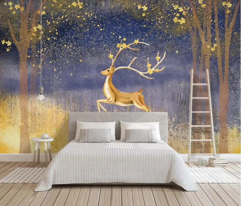 Золотой Фон настенная ручная роспись скандинавские леса фон декоративной живописи walpaper для комнаты обои для стен 3d