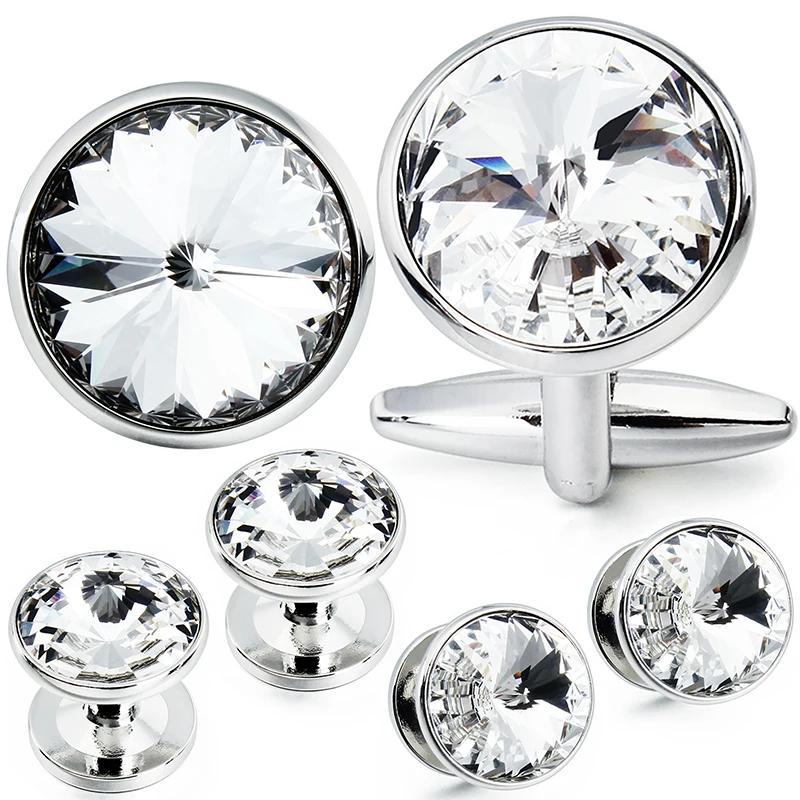 Хоусон запонки и шпильки смокинг набор Серебряный цвет с кристаллами Swarovski в струйном гематите, темно-синий, серый кристалл, фиолетовый, зеленый