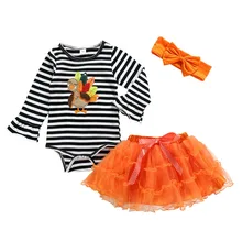 Focusnorm/наряд «Мой первый день благодарения»; модное фатиновое платье в полоску с индейки для маленьких девочек+ повязка на голову; Одежда для девочек