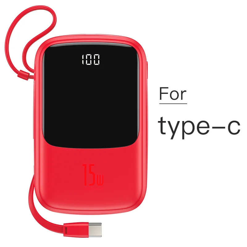 mini power bank Baseus Power Bank 10000mAh Built-in Type C Cable 3A 15W Powerbank Phone Charger Digital Display Poverbank Mini Portable Charger power bank portable charger Power Bank