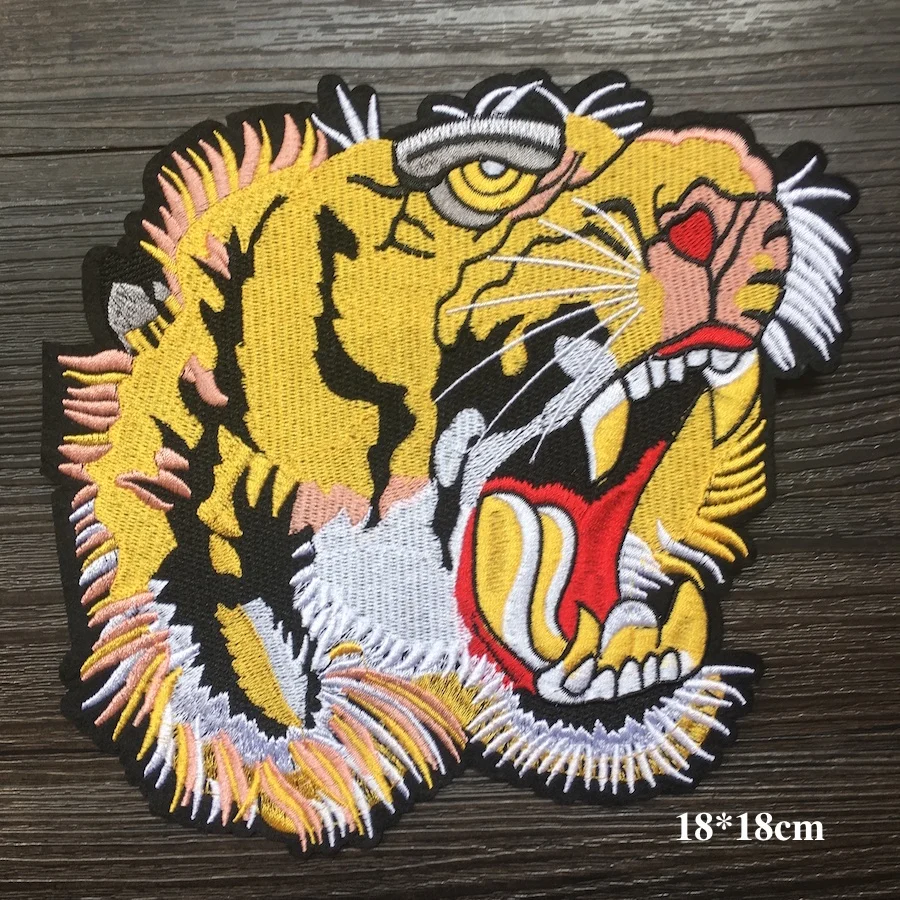 Распродажа складских запасов, футболки! 1 шт. тигр животное лицо сердце вышитые нашивки цветы для одежды железо на патч аппликация для DIY одежды LSHB599