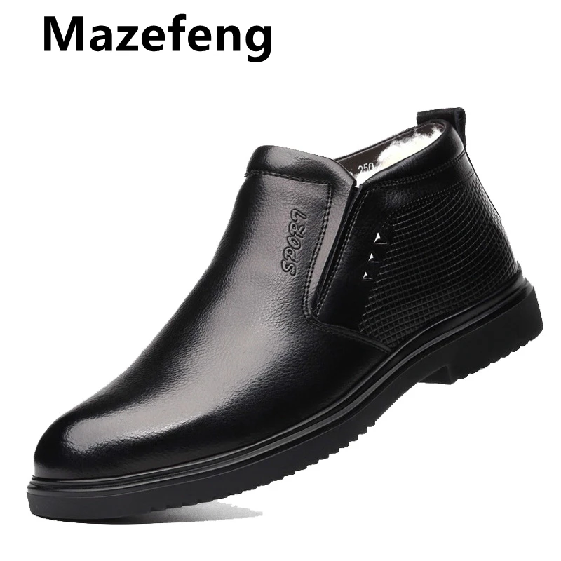 

2019 New Fashion Men work Leather Boots cold Winter Warm Men snow boots Genuine Leather Shoes Men's Wool cotton boots footwear