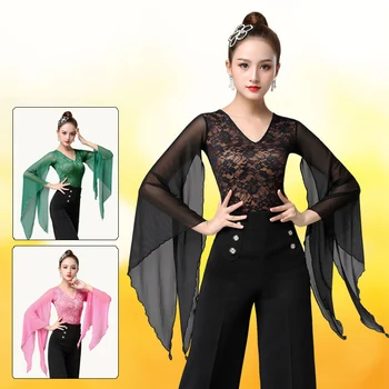 

More Color Velvet Latin Dance Tops New Shirt Female Adult Autumn Long Sleeved Ballroom Samba Salsa Dance Practice Clothes DL4922