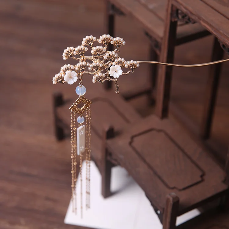 Классический головной убор Hanfu аксессуары для волос Kanzashi кисточка шпилька оболочка Hanfu Шпилька, которая сотрясается при ходьбе гребень-заколка головной убор украшения для волос - Цвет: 1 PC
