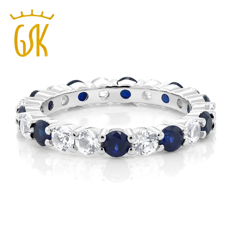 Женское кольцо GemStoneKing из стерлингового серебра 925 пробы с синим и белым сапфиром 2