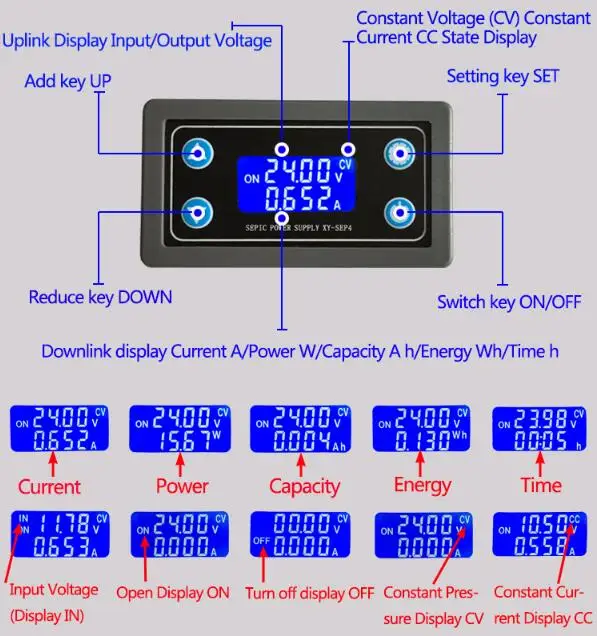 Регулируемый Автоматический Бак-повышающий силовой модуль CC CV постоянное напряжение постоянный ток ЖК-дисплей зарядка шаг вверх вниз XY-SEP4