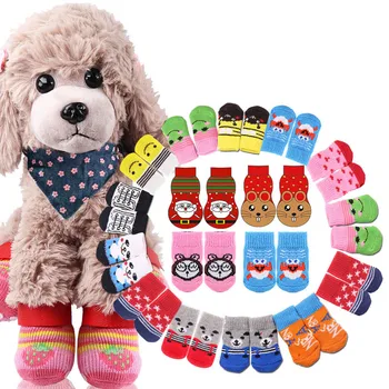 

Lovely Pet Dogs Socks 4pcs Cute Puppy Dogs Pet Knits Socks Anti Slip Skid Bottom Puppy Socks For Dogs Cats S/M/L