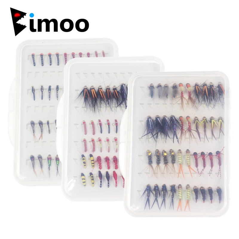 

Bimoo 40PCS/Box Fishing Fly Set Nymph Midge Bead Head Larvae Pupa Stonefly for Trout Fly Fishing