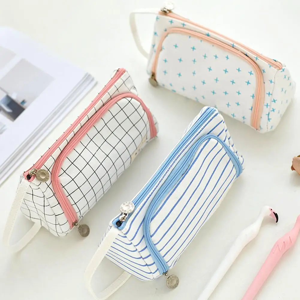 

Lovely Unisex Student Pen Pencil Case Ruler Holder Canvas Storage Bag Organizer