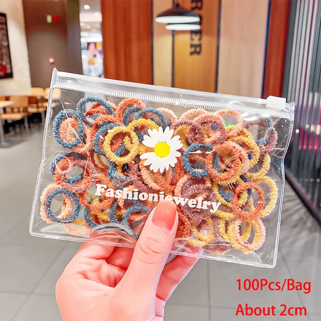 50/100/200 Pcs/Bag Children Cute Candy Cartoon Solid Elastic Hair Bands Girls Lovely Srunchies Rubber Bands Kid Hair Accessories mix-1-100 Pcs
