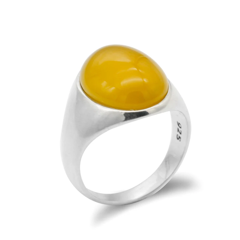 Мужское и женское кольцо из серебра 925 пробы с натуральным желтым ониксом|Кольца|