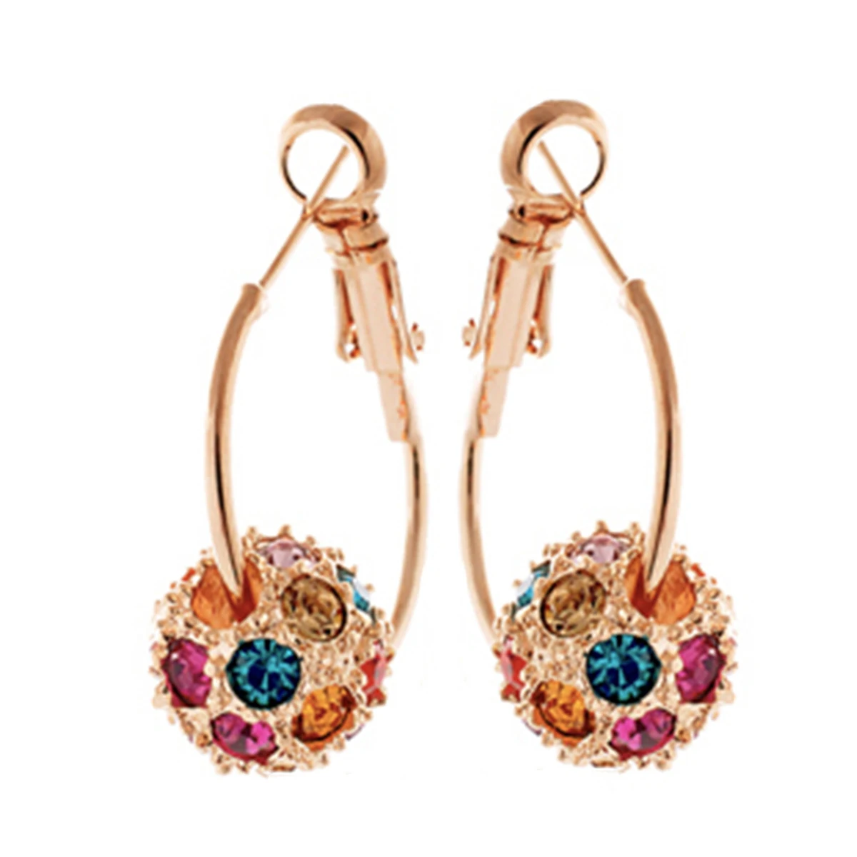 Charm Multicolored Rhinestone Ball Hoop Earring For Women Wedding Jewelry Party Exquisite Crystal Korean Earring Jewelry Gift