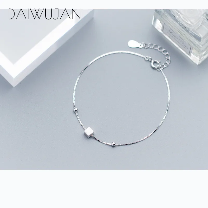 DAIWUJAN, 925 пробы, серебряные, геометрические бусины, квадратная коробка, цепочка, браслеты, хорошее ювелирное изделие для женщин, регулируемые, вечерние, аксессуары, подарок