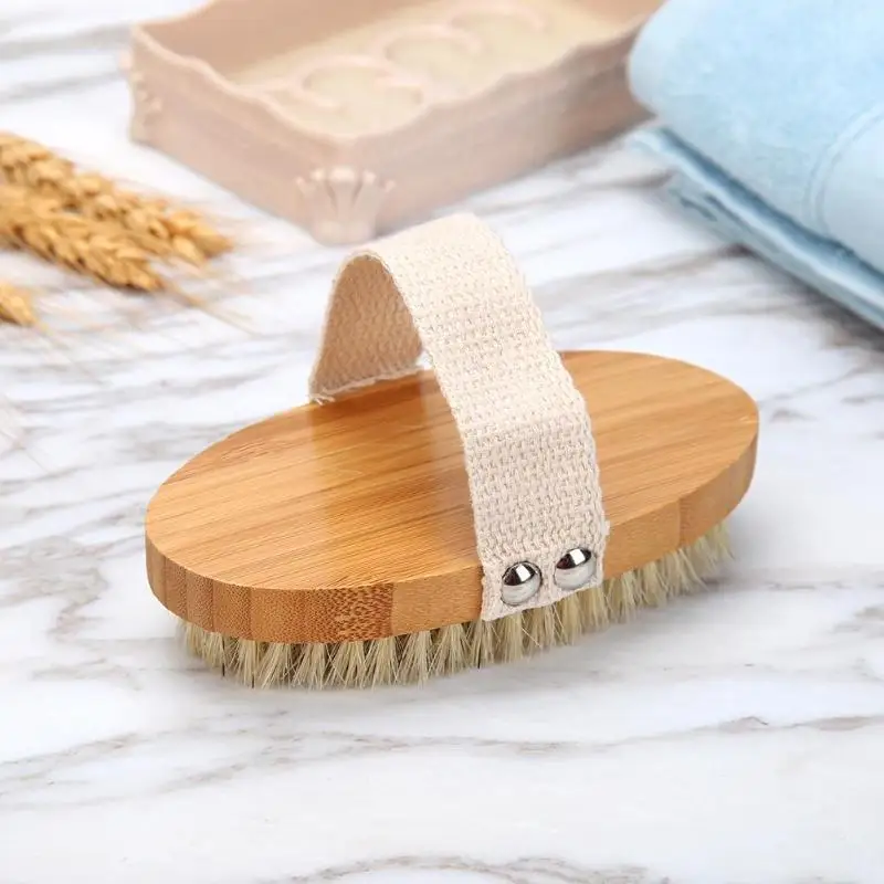 SPA Wooden Body Brush Natural Boar Bristle Organic Dry Skin Body Brush Bamboo Wet Back Shower Brushes Exfoliating Bathing Brush 2