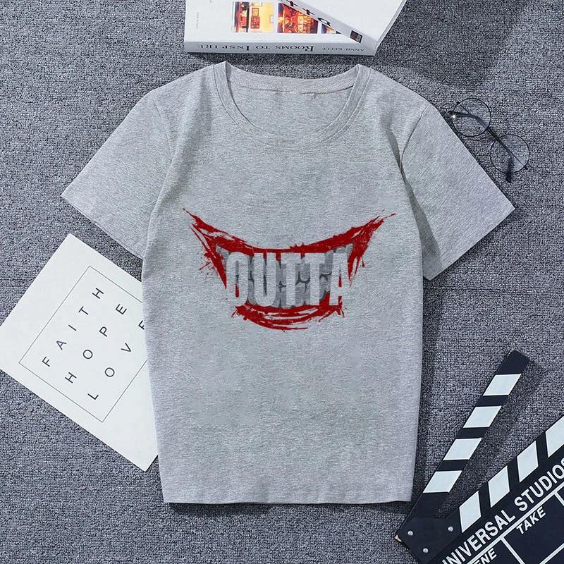 245025 Print Tshirt Gray Casual Streetwear Vogue T-shirts |