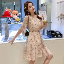 Богемное женское шифоновое платье, эластичный пояс с принтом, свободное ТРАПЕЦИЕВИДНОЕ ПЛАТЬЕ с расклешенными рукавами, женское платье с v-образным вырезом, Femme Vestidos, лето