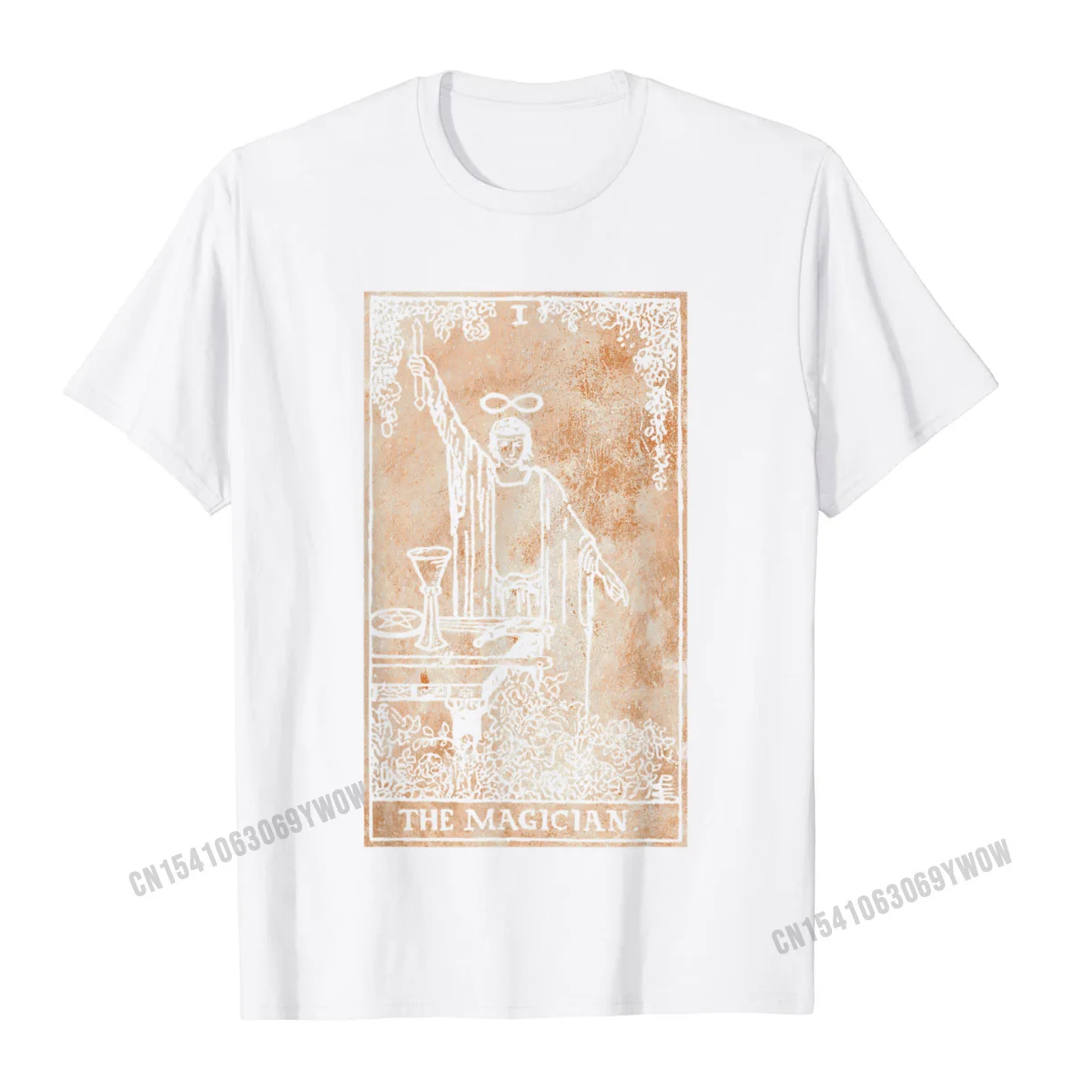 100% Cotton Fabric Men Short Sleeve comfortable T Shirt Geek Tops Tees 2021 Newest Casual Round Neck Tops & Tees The Magician Tarot Card Vintage Distressed Occult Magic T-Shirt__1069 white