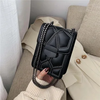 

Fashion Messenger Chain Bag for Women 2020 PU Leather Ladies Black Crossbody Bags Designer Luxury Summer Shoulder Purse Clutch