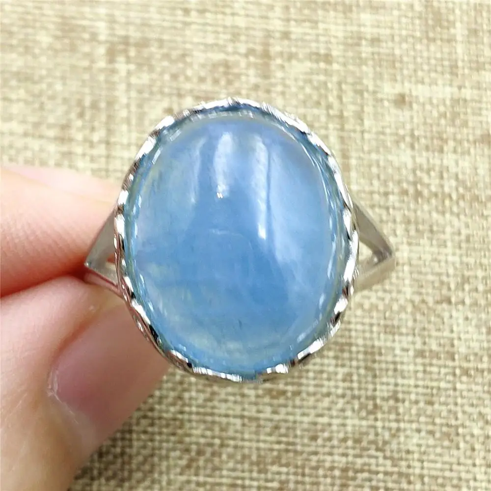 

Genuine Natural Blue Aquamarine Crystal Adjustable Ring 17x14mm Brazil 925 Sterling Silver Fashion Ring AAAAA