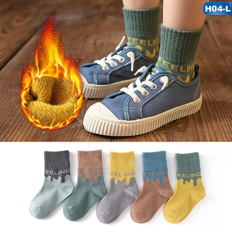 5Pairs/Pack Baby Kids Socks Autumn Winter Warm Thickening Terry Cotton Socks Fashion Pattern Socks for Children 1-12T