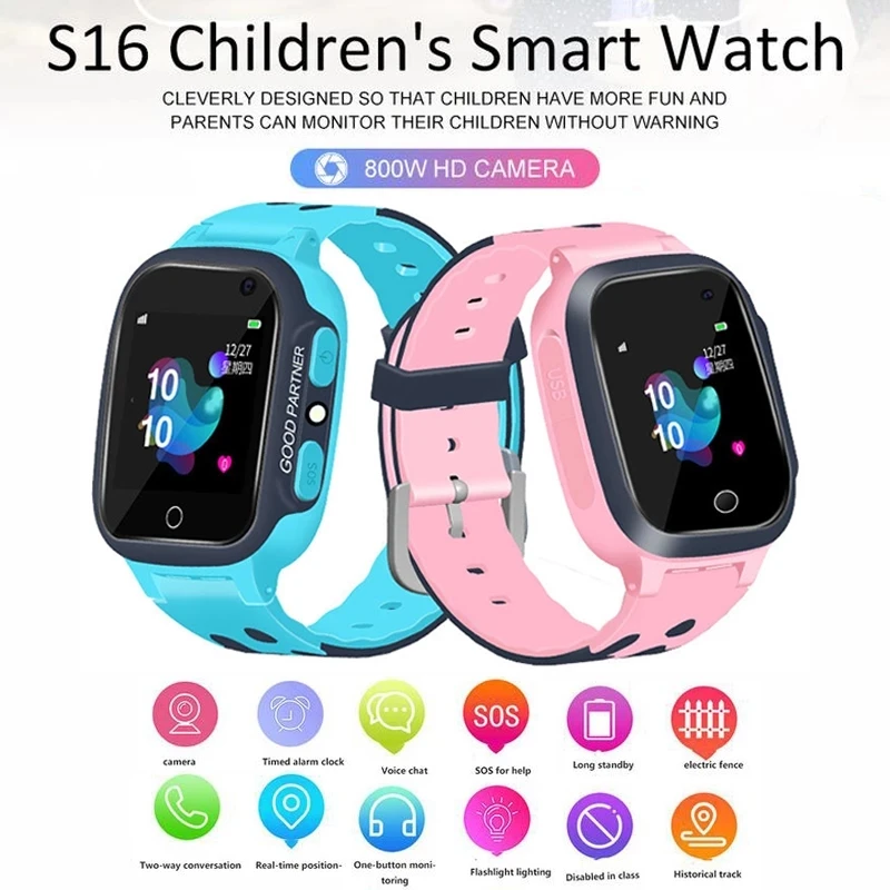 Reloj inteligente S16 para niños, dispositivo con llamadas telefónicas, localizador GPS, alarma de SOS antipérdida, 2G, tarjeta SIM, rastreador de ubicación, watc