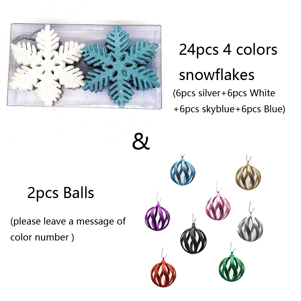 26Pcs/Set Sparkly Glitter Snowflake and Ball Christmas Ornaments Xmas Tree Hanger Garland Making Christmas Decorations - Цвет: 1