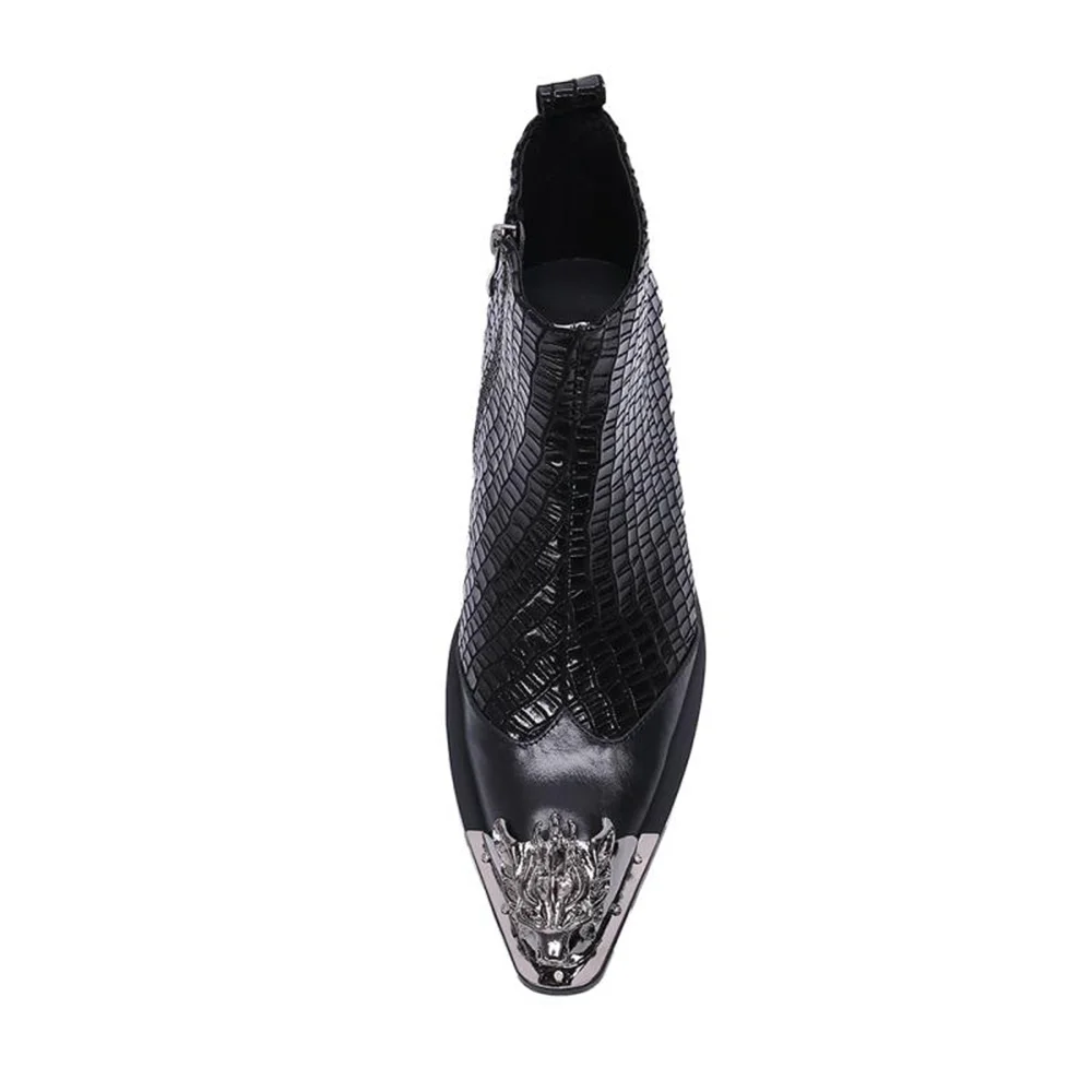 Mens Zipper Cowboy Boots British Style Business Dress Boots Autumn Winter Pointed Cowhide Leather Ankle Boots
