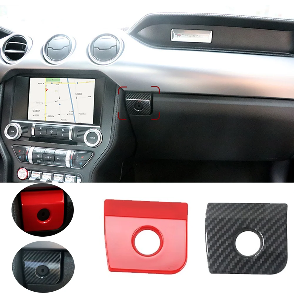 

JEAZEA Armrest Storage Box Switch Panel Cover Trim Car Interior Red Carbon Button Glover Frame Fit For Ford Mustang 2015-2018