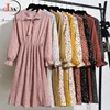 Women Elegant Casual Floral Print Autumn Winter Pleated Dress Vintage Bow Collar Long Sleeve Chiffon Shirt Dress 2022 Robe Femme ► Photo 1/6