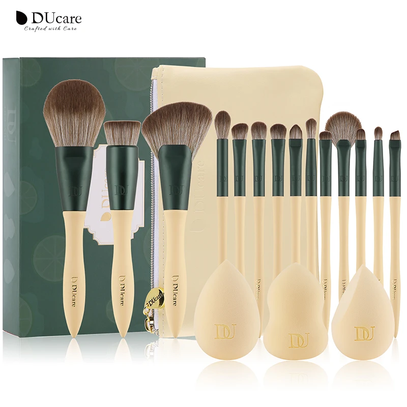 DUcare 14pcs Makeup Brushes Set Kabuki Foundation Blending Brush Face Powder Blush with 3Pcs Spong &amp Cosmetic Bag | Красота и