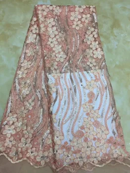 

Hot sale women dress cloth wonderful luxury design sequins lace fabric french net mesh lace fabric for wedding dress CD2987