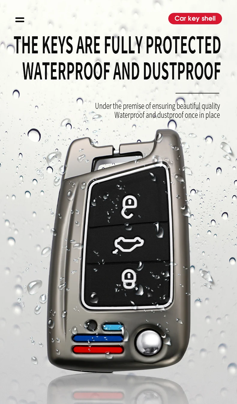 Custodia per chiave a distanza per auto in lega di zinco Shell Fob per Volkswagen VW Golf 7 MK7 Skoda Octavia A7 Seat Ibiza Leon FR 2 Aztec Altea - H45bb58b1e90042e7b4374905ab778c081