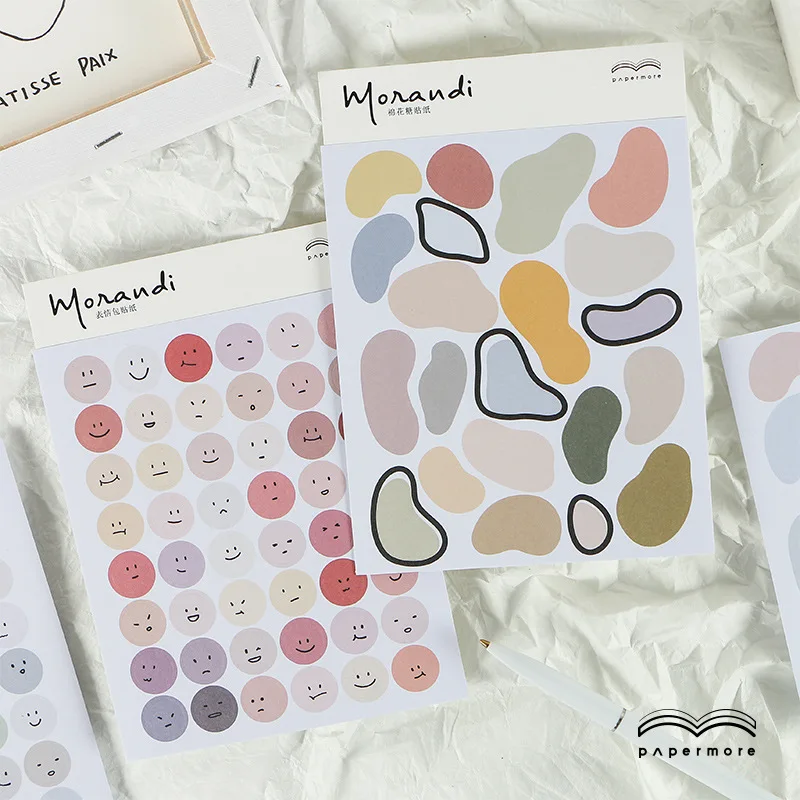 

SIXONE 2 Pc Morandi Style Face Decorative Sticker Irregular Korean Diy Hand account Diary Album Stick Label Nice Stationery
