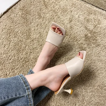 

2020 New Summer Women Sandals Square Toe Ladies Heel Mules Sexy Thin High Heels Sandals Slippers Female Fashion ladies Shoes