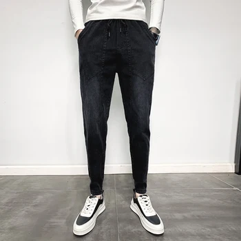 

Casual Jeans Homme Drawstring Trousers Men Fashion New Jeans Korean Slim Fit Hip Hop Denim Pant Men Streetwear Erkek Pantolon