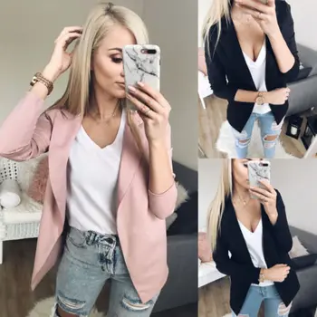 

2019 Women Slim OL Suit Casual Blazer Black Pink Solid Jacket Coat Tops Outwear Long Sleeve Plus Sized Casual Suits