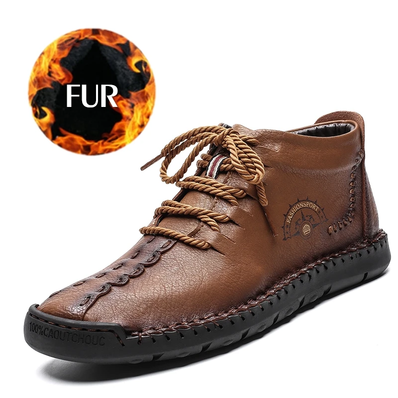 

Hot Sale Men Boots Winter Warm Leather Snow Boots High Quality Ankle Shoes With Fur Plush Men's Breathable Footwear Big Size 48