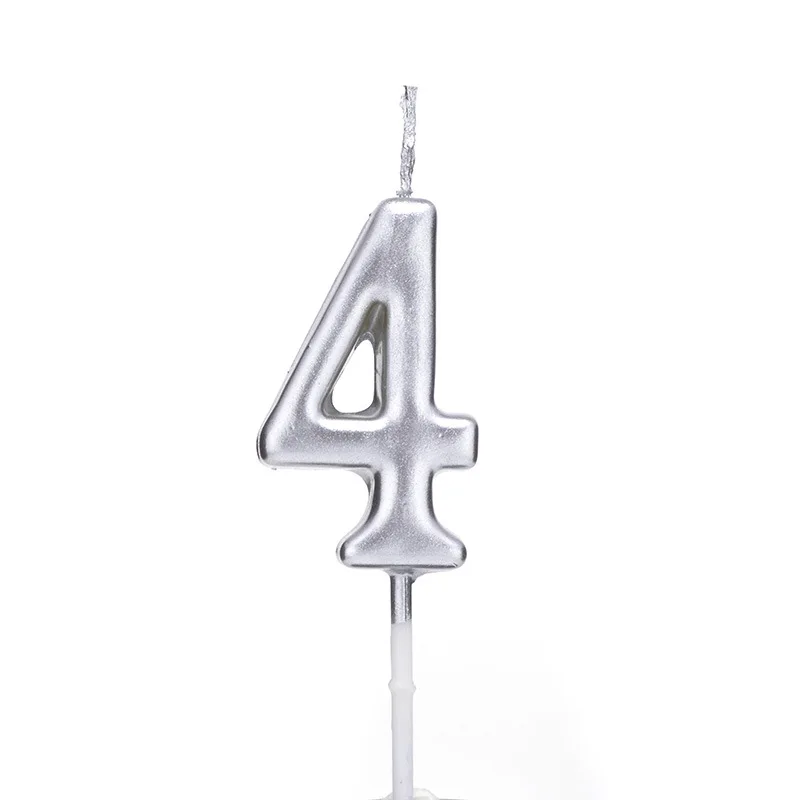 silvery 4 1 шт Серебряные розовые золотые свечи для дня рождения украшения 0-9 Количество свечи для торта кекса Топпер вечерние принадлежности - Цвет: silvery 4