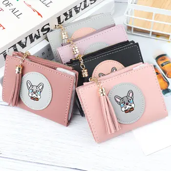 

1Pc Dog Animal Pattern Coin Purse Lovely Women Girl Cute PU Leather Tassel Short Wallet Lady Handbag Zipper Wallet Gift