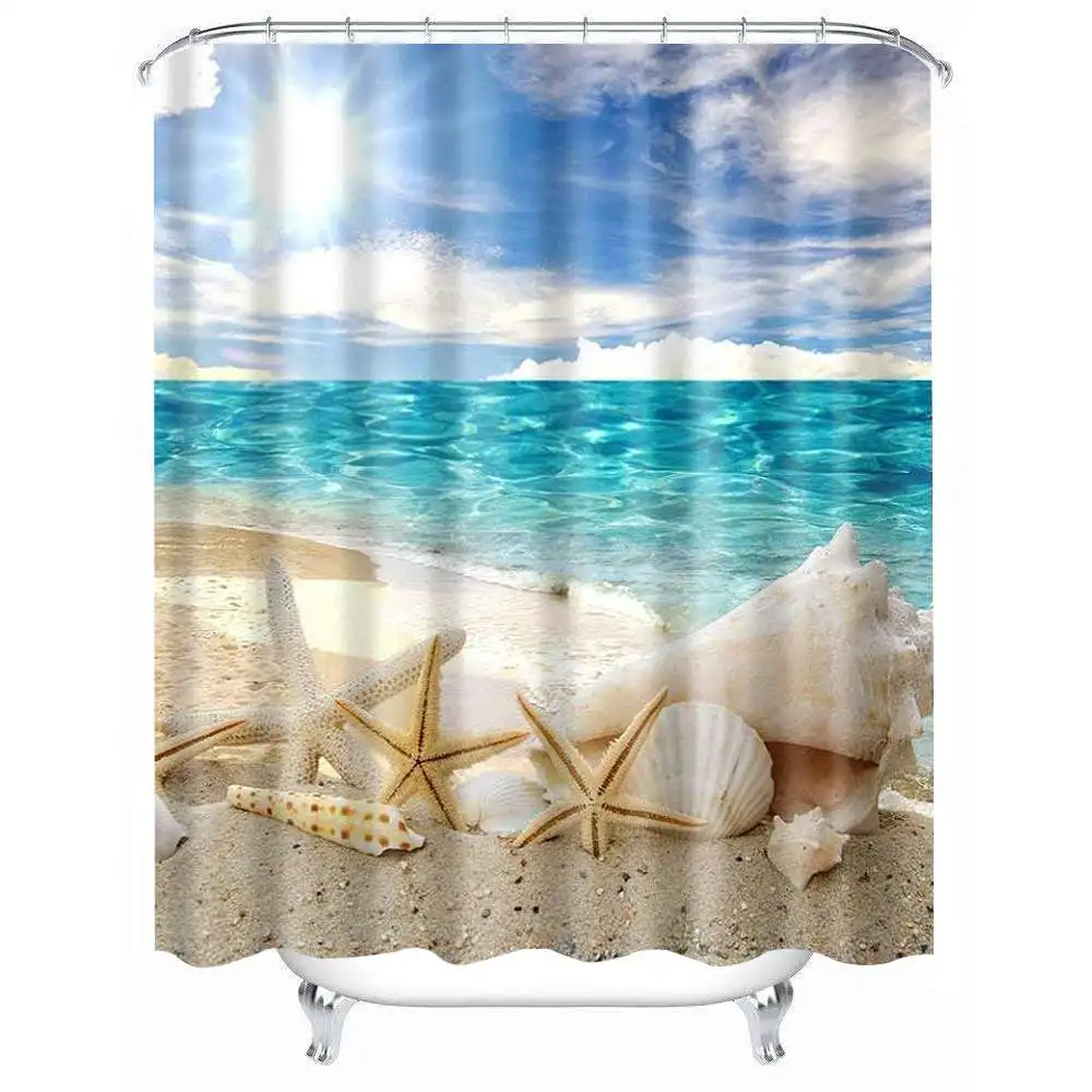 Sunshine Seashell Ванная комната душ для украшения домашнего продукта водонепроницаемый песчаный пляжный занавес для ванной