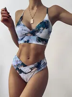 2021 New Print Sport Bandeau Push up Bikinis Sexy Marble Women Swimsuit High Waist Swimwear Women bathing suit Beach wear 3