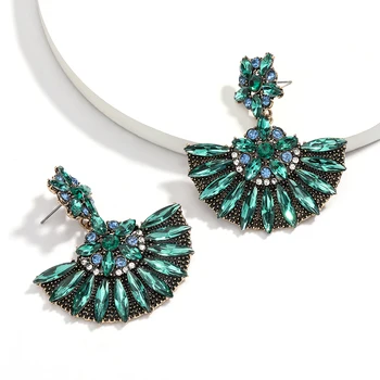 

Pauli Manfi Vintage Ethnic Rhinestone Fan-shaped Design Charm Pendant Earrings Women's Jewelry Boho Trendy Series Earring