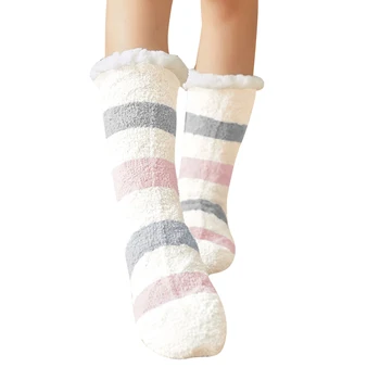 

1 Pair Indoor Socks Warm Thicken Stripe Stretchy Soft Anti-slip for Winter Home JL