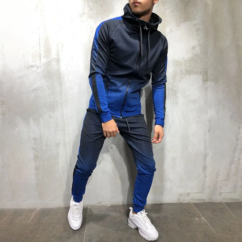 

Men's Sweatshirt Suit Autumn Casual Sports Running Off White Solid Color Stranger Things Slim Zipper Fitness Hoodies Suit Men