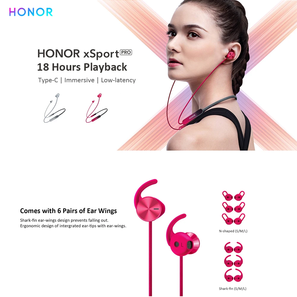 Honor xSport Pro, Bluetooth 5,0, гарнитура, IP55, водонепроницаемые, стерео, музыкальные, беспроводные наушники, Hands-free, шумоподавление, бас, наушники