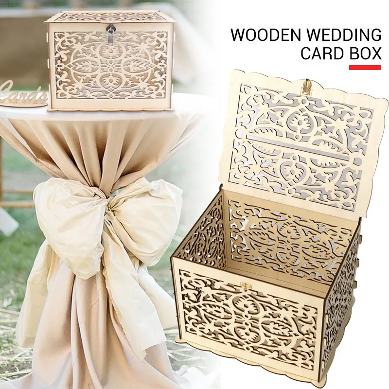 

with Lock Wedding Money Box Wooden DIY Party Ornament Home Decoration Wooden Wedding Box Creative Birthday Gift Celebration