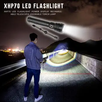 

XHP70 LED Flashlight Power Display Micro-USB Rechargeable 5 Modes IP44 Waterproof Telescopic Zoomable Lamp for Outdoor